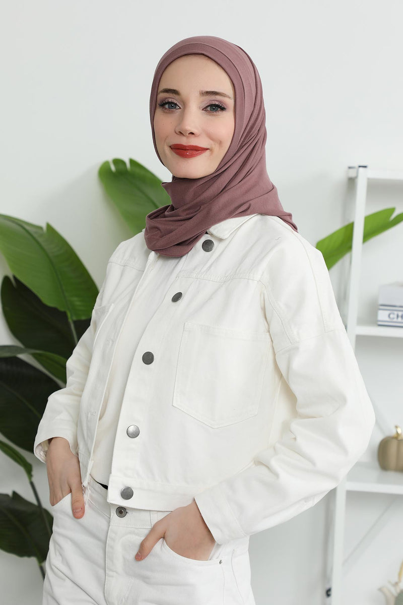 شال جيرسي للنساء شال قطني ممشط فوري للنساء من القطن، قبعة عمامة فورية، غطاء رأس جاهز للارتداء، وشاح، PS-16