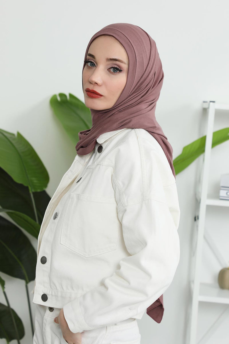 شال جيرسي للنساء شال قطني ممشط فوري للنساء من القطن، قبعة عمامة فورية، غطاء رأس جاهز للارتداء، وشاح، PS-16