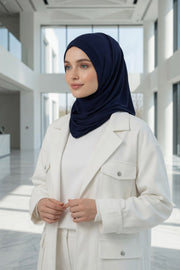 Jersey Shawl for Women Instant Combed Cotton Shawl for Women Cotton Modesty Instant Turban Cap Hat Head Wrap Ready to Wear Scarf,PS-16 Navy Blue