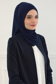 Jersey Shawl for Women Instant Combed Cotton Shawl for Women Cotton Modesty Instant Turban Cap Hat Head Wrap Ready to Wear Scarf,PS-16 Navy Blue
