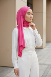 Jersey Shawl for Women Instant Combed Cotton Shawl for Women Cotton Modesty Instant Turban Cap Hat Head Wrap Ready to Wear Scarf,PS-16 Fuchsia