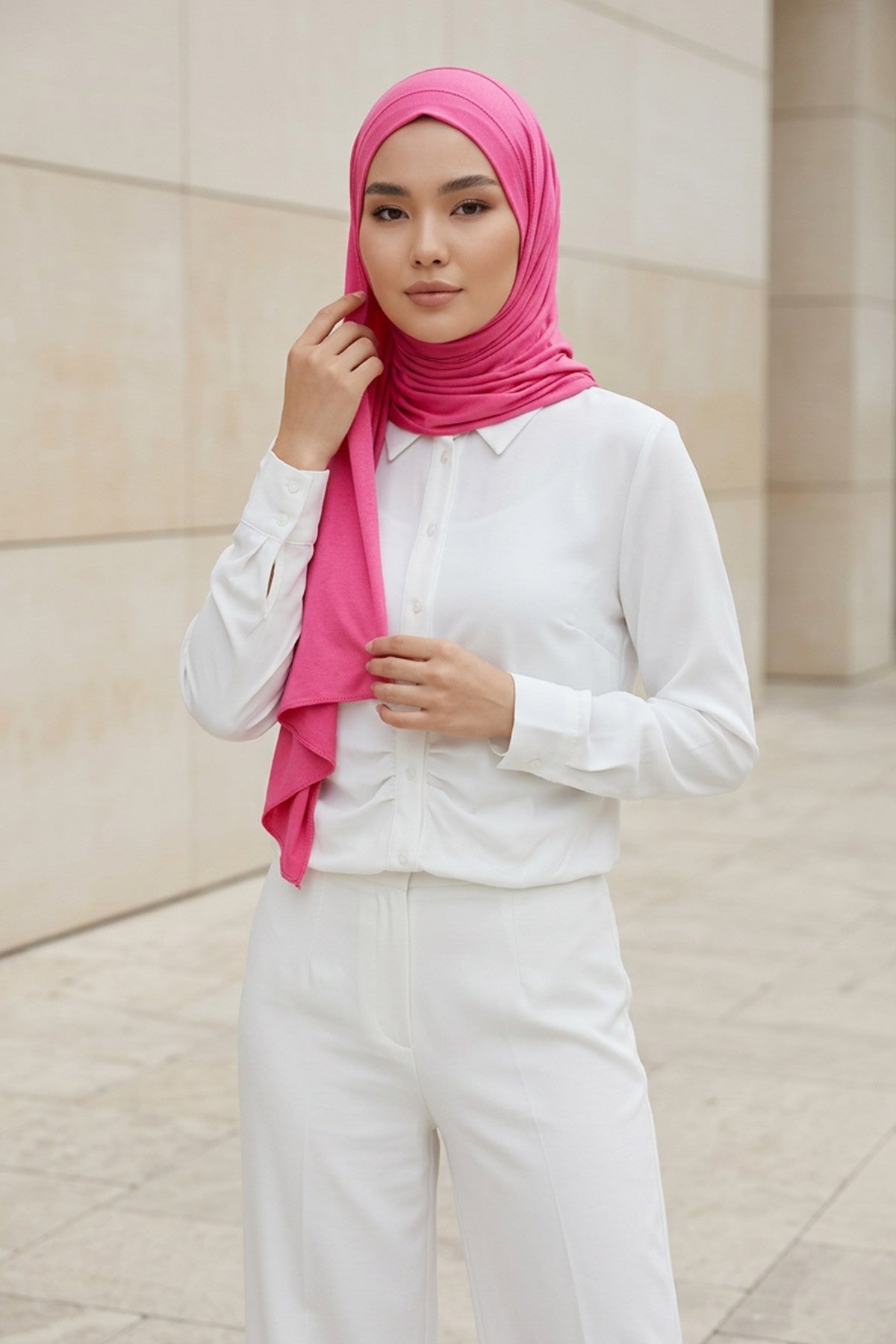 Jersey Shawl for Women Instant Combed Cotton Shawl for Women Cotton Modesty Instant Turban Cap Hat Head Wrap Ready to Wear Scarf,PS-16 Fuchsia