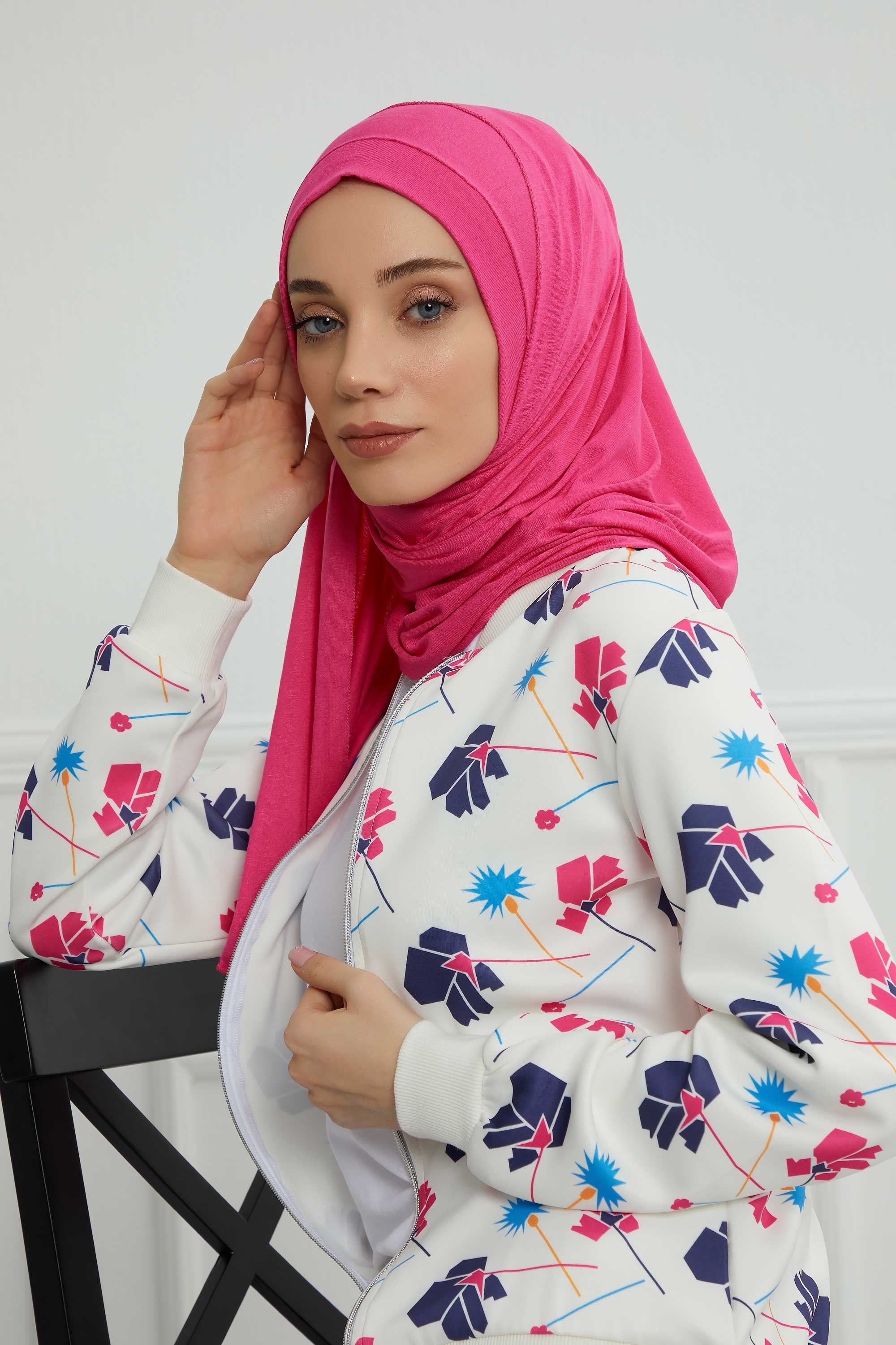 Jersey Shawl for Women Instant Combed Cotton Shawl for Women Cotton Modesty Instant Turban Cap Hat Head Wrap Ready to Wear Scarf,PS-16 Fuchsia