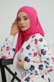 Jersey Shawl for Women Instant Combed Cotton Shawl for Women Cotton Modesty Instant Turban Cap Hat Head Wrap Ready to Wear Scarf,PS-16 Fuchsia