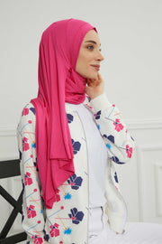 Jersey Shawl for Women Instant Combed Cotton Shawl for Women Cotton Modesty Instant Turban Cap Hat Head Wrap Ready to Wear Scarf,PS-16 Fuchsia