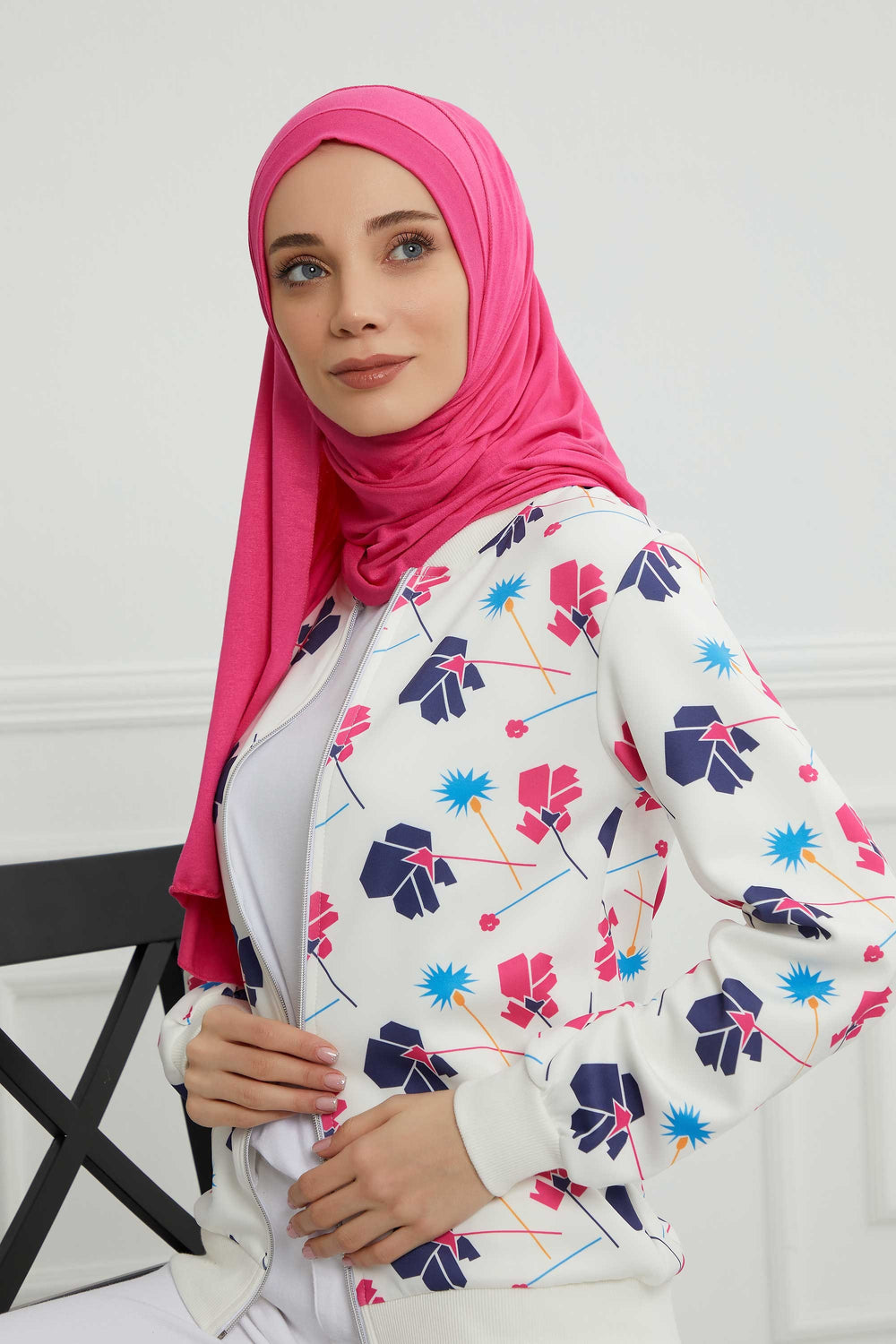 Jersey Shawl for Women Instant Combed Cotton Shawl for Women Cotton Modesty Instant Turban Cap Hat Head Wrap Ready to Wear Scarf,PS-16 Fuchsia