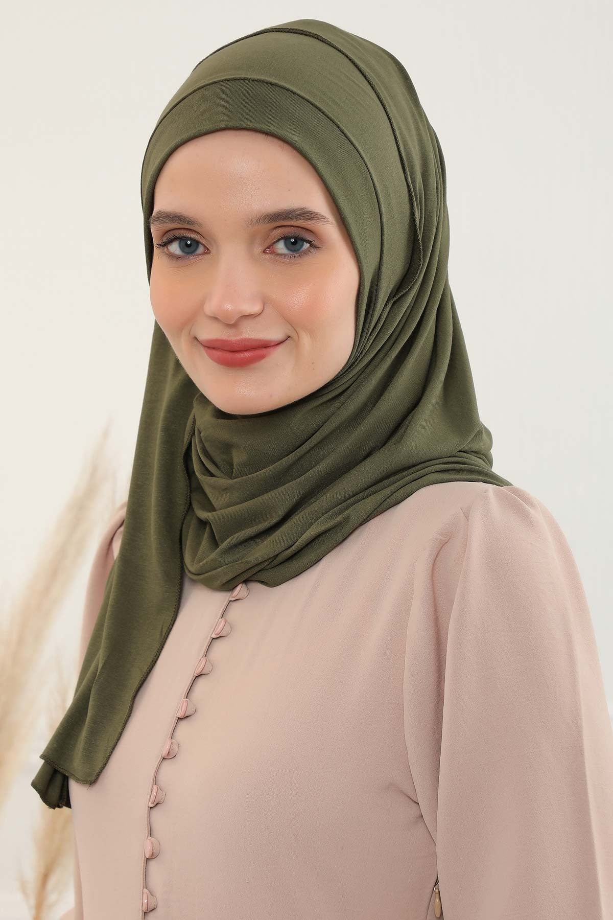 Jersey Shawl for Women Instant Combed Cotton Shawl for Women Cotton Modesty Instant Turban Cap Hat Head Wrap Ready to Wear Scarf,PS-16 Army Green