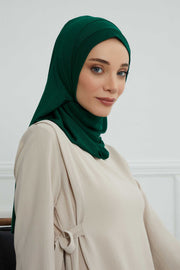 Jersey Shawl for Women Instant Combed Cotton Shawl for Women Cotton Modesty Instant Turban Cap Hat Head Wrap Ready to Wear Scarf,PS-16 Green