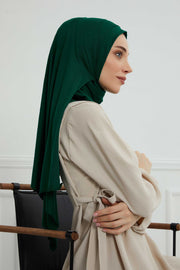 Jersey Shawl for Women Instant Combed Cotton Shawl for Women Cotton Modesty Instant Turban Cap Hat Head Wrap Ready to Wear Scarf,PS-16 Green