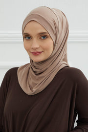 Jersey Shawl for Women Instant Combed Cotton Shawl for Women Cotton Modesty Instant Turban Cap Hat Head Wrap Ready to Wear Scarf,PS-16 Mink