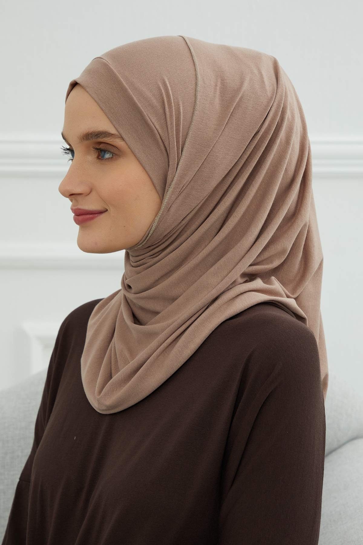 Jersey Shawl for Women Instant Combed Cotton Shawl for Women Cotton Modesty Instant Turban Cap Hat Head Wrap Ready to Wear Scarf,PS-16 Mink
