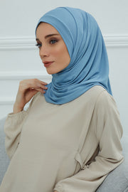 Jersey Shawl for Women Instant Combed Cotton Shawl for Women Cotton Modesty Instant Turban Cap Hat Head Wrap Ready to Wear Scarf,PS-16 Blue