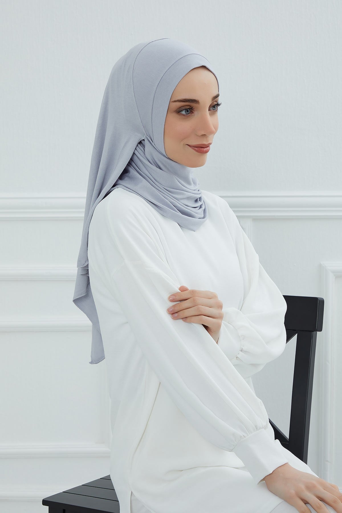 Jersey Shawl for Women Instant Combed Cotton Shawl for Women Cotton Modesty Instant Turban Cap Hat Head Wrap Ready to Wear Scarf,PS-16 Grey 2