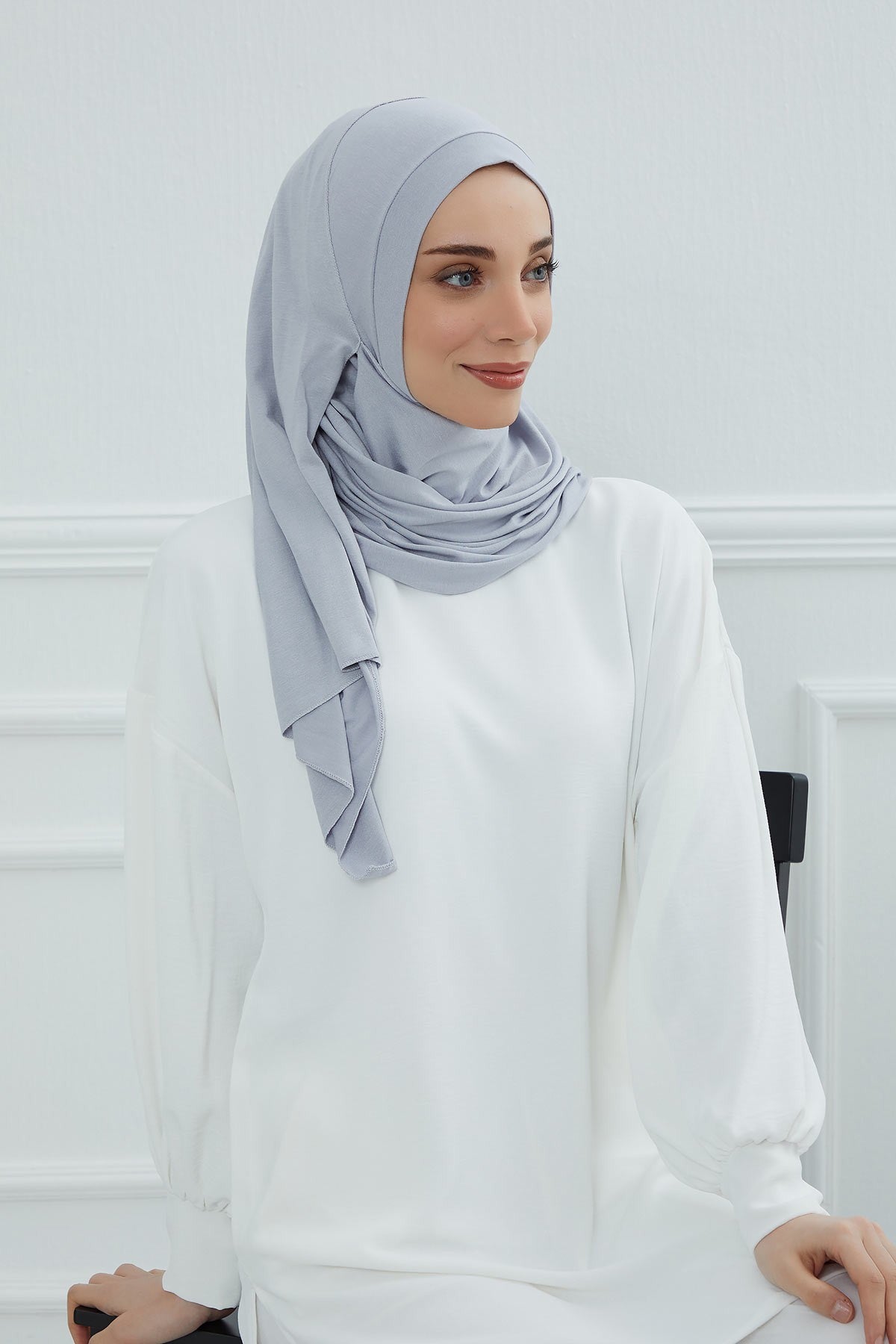 Jersey Shawl for Women Instant Combed Cotton Shawl for Women Cotton Modesty Instant Turban Cap Hat Head Wrap Ready to Wear Scarf,PS-16 Grey 2