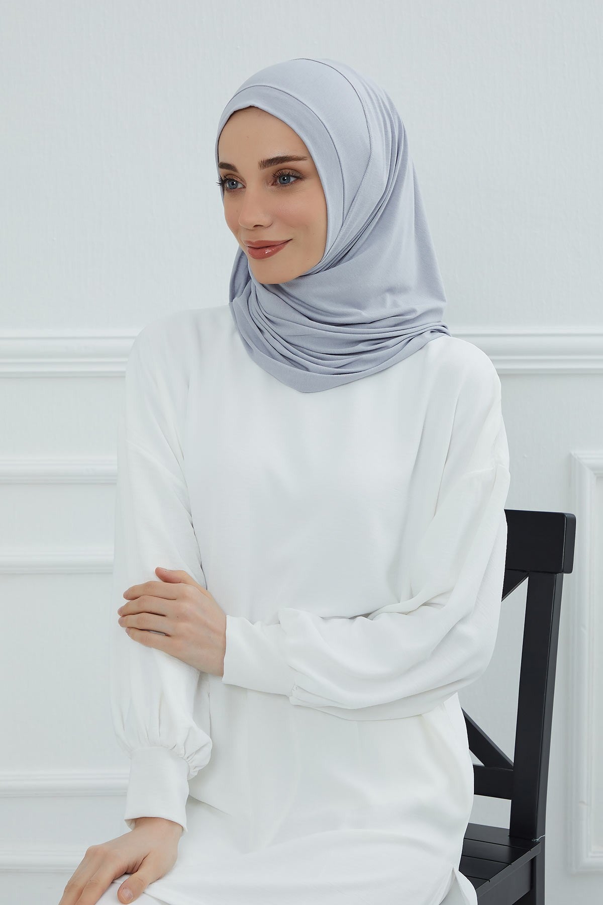 Jersey Shawl for Women Instant Combed Cotton Shawl for Women Cotton Modesty Instant Turban Cap Hat Head Wrap Ready to Wear Scarf,PS-16 Grey 2
