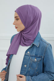 Jersey Shawl for Women Instant Combed Cotton Shawl for Women Cotton Modesty Instant Turban Cap Hat Head Wrap Ready to Wear Scarf,PS-16 Purple 2