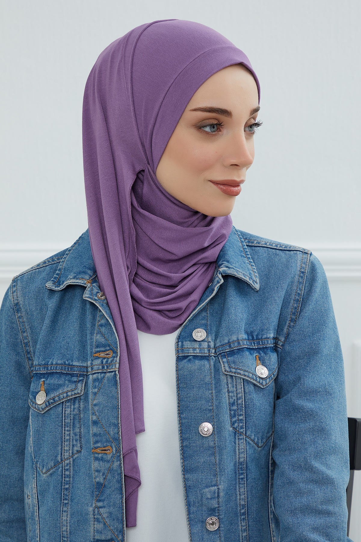 Jersey Shawl for Women Instant Combed Cotton Shawl for Women Cotton Modesty Instant Turban Cap Hat Head Wrap Ready to Wear Scarf,PS-16 Purple 2