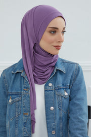 Jersey Shawl for Women Instant Combed Cotton Shawl for Women Cotton Modesty Instant Turban Cap Hat Head Wrap Ready to Wear Scarf,PS-16 Purple 2