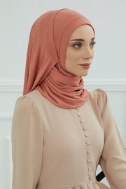 Jersey Shawl for Women Instant Combed Cotton Shawl for Women Cotton Modesty Instant Turban Cap Hat Head Wrap Ready to Wear Scarf,PS-16 Salmon