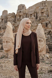 Jersey Shawl for Women Instant Combed Cotton Shawl for Women Cotton Modesty Instant Turban Cap Hat Head Wrap Ready to Wear Scarf,PS-16 Sand Brown