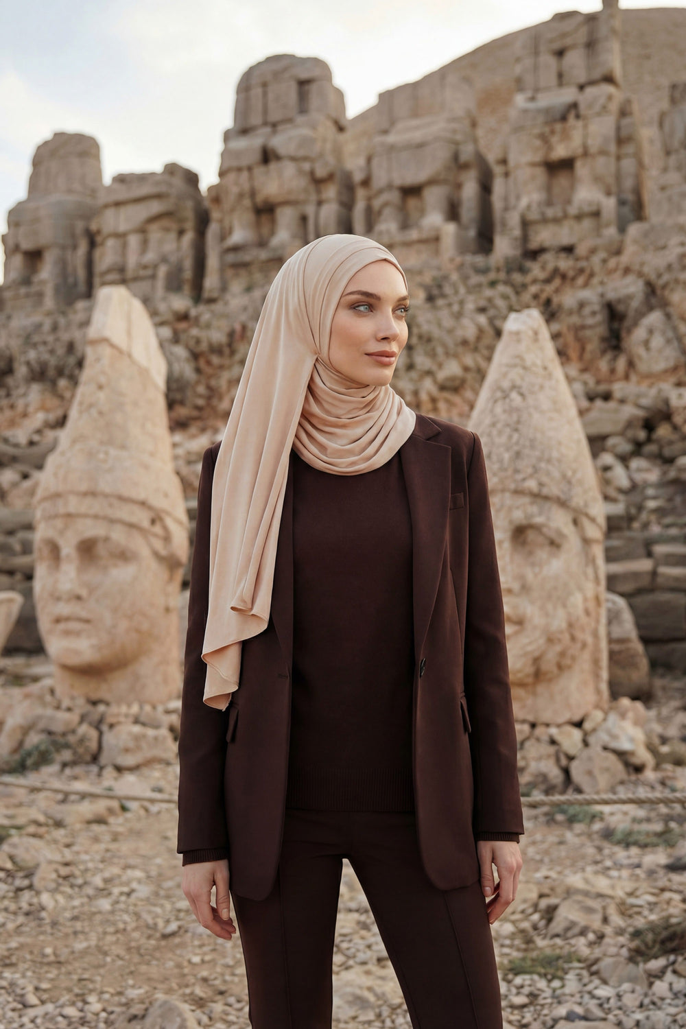 Jersey Shawl for Women Instant Combed Cotton Shawl for Women Cotton Modesty Instant Turban Cap Hat Head Wrap Ready to Wear Scarf,PS-16 Sand Brown