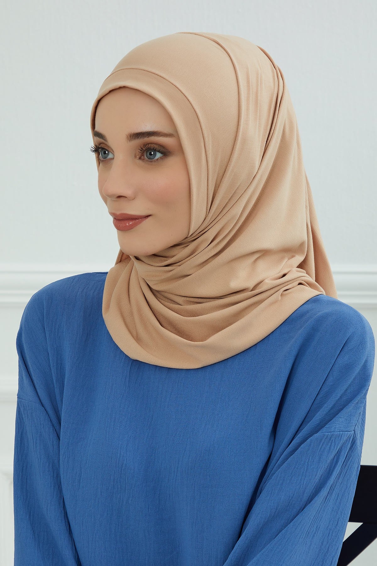 Jersey Shawl for Women Instant Combed Cotton Shawl for Women Cotton Modesty Instant Turban Cap Hat Head Wrap Ready to Wear Scarf,PS-16 Sand Brown