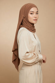 Jersey Shawl for Women Instant Combed Cotton Shawl for Women Cotton Modesty Instant Turban Cap Hat Head Wrap Ready to Wear Scarf,PS-16 Caramel Brown