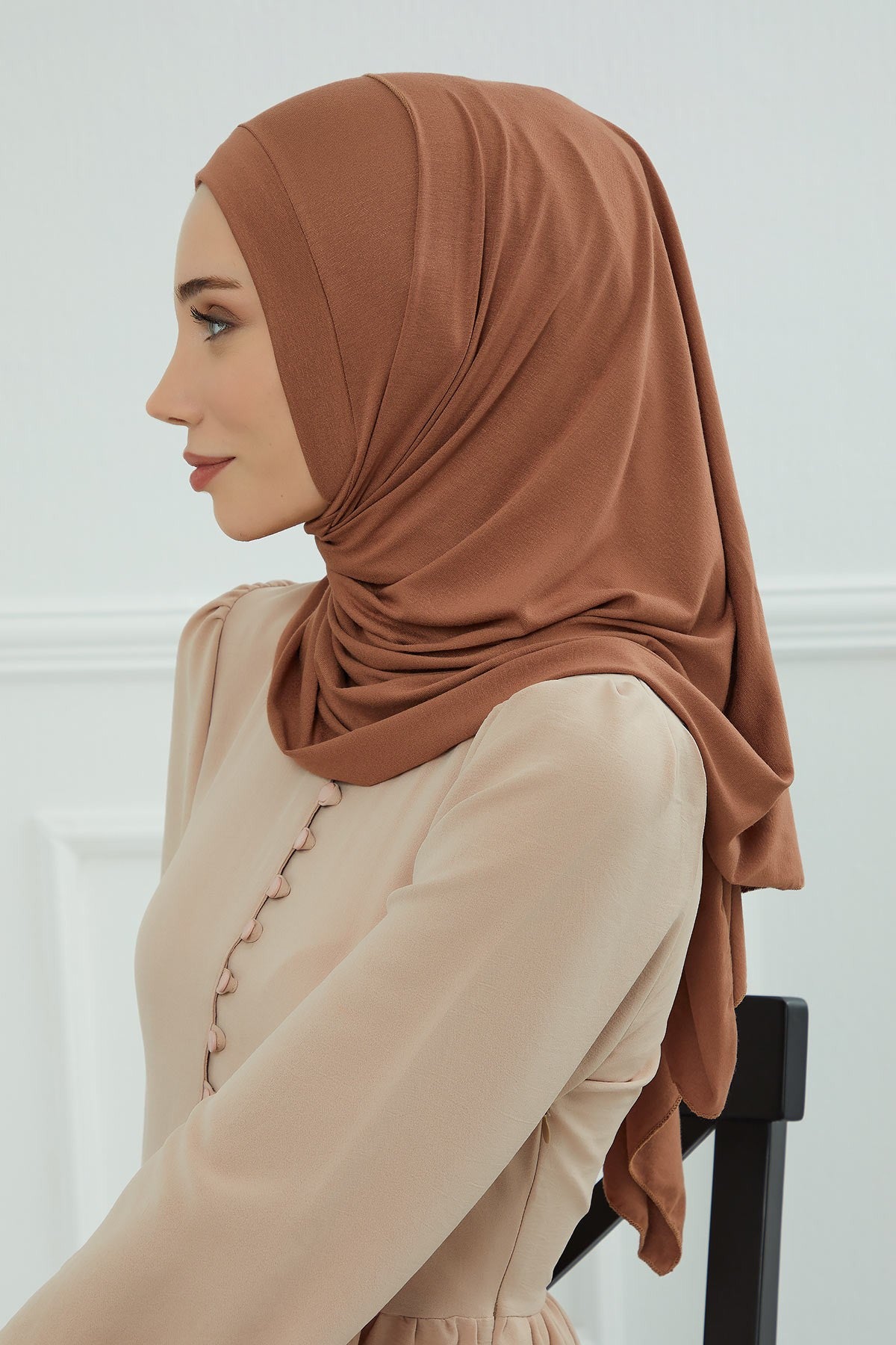 Jersey Shawl for Women Instant Combed Cotton Shawl for Women Cotton Modesty Instant Turban Cap Hat Head Wrap Ready to Wear Scarf,PS-16 Caramel Brown