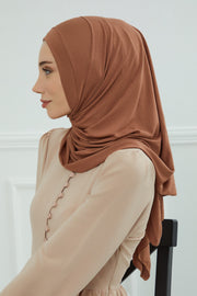 Jersey Shawl for Women Instant Combed Cotton Shawl for Women Cotton Modesty Instant Turban Cap Hat Head Wrap Ready to Wear Scarf,PS-16 Caramel Brown