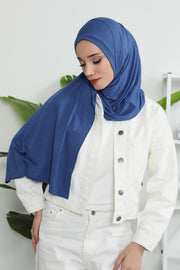 Jersey Shawl for Women Instant Combed Cotton Shawl for Women Cotton Modesty Instant Turban Cap Hat Head Wrap Ready to Wear Scarf,PS-16 İndigo