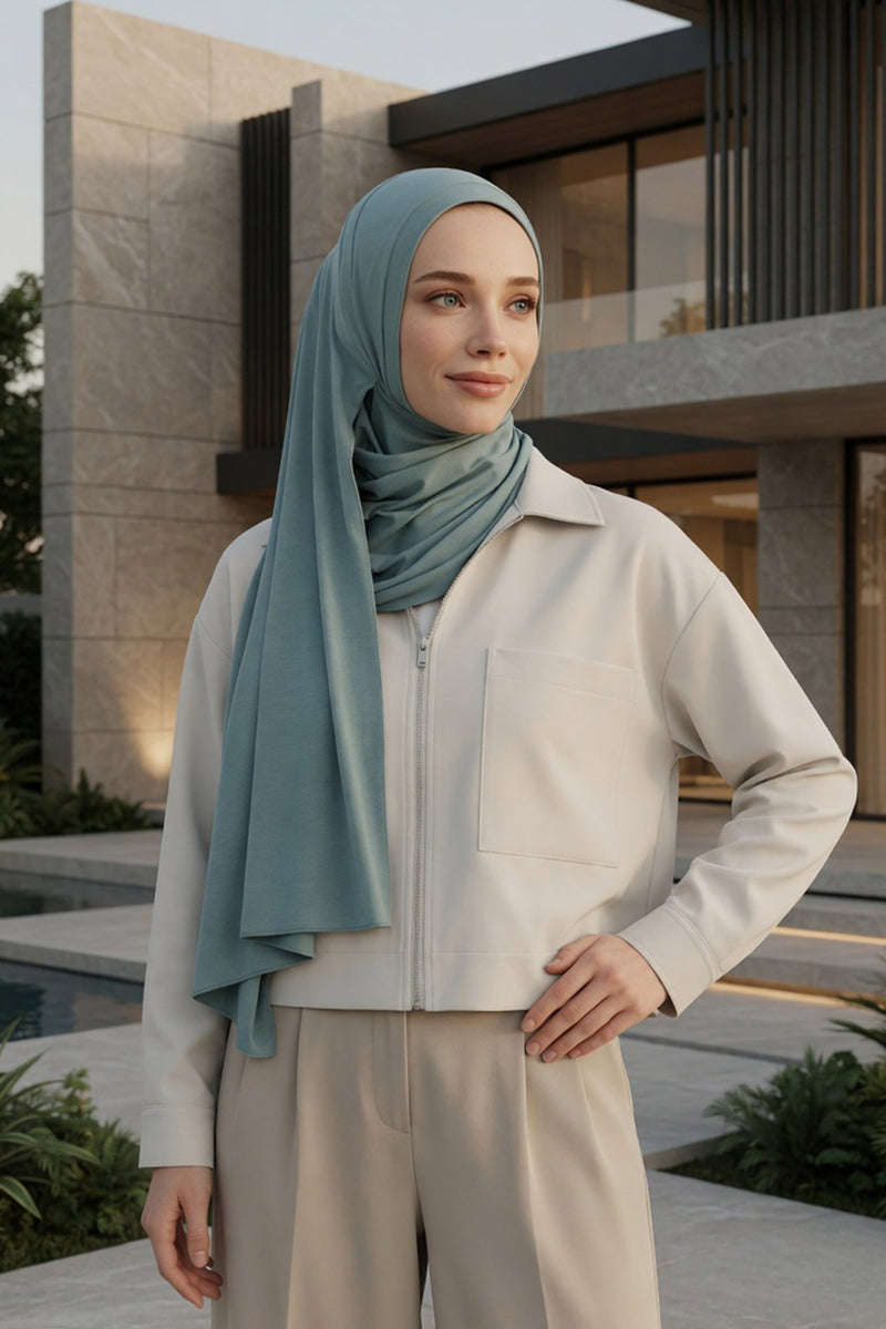 Jersey Shawl for Women Instant Combed Cotton Shawl for Women Cotton Modesty Instant Turban Cap Hat Head Wrap Ready to Wear Scarf,PS-16 Dark Mint