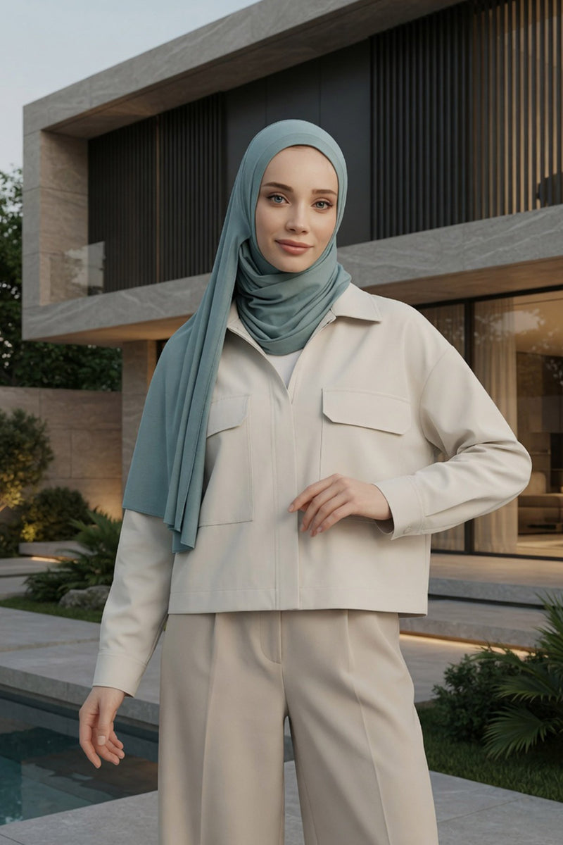 Jersey Shawl for Women Instant Combed Cotton Shawl for Women Cotton Modesty Instant Turban Cap Hat Head Wrap Ready to Wear Scarf,PS-16 Dark Mint