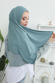 Jersey Shawl for Women Instant Combed Cotton Shawl for Women Cotton Modesty Instant Turban Cap Hat Head Wrap Ready to Wear Scarf,PS-16 Dark Mint