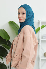 Jersey Shawl for Women Instant Combed Cotton Shawl for Women Cotton Modesty Instant Turban Cap Hat Head Wrap Ready to Wear Scarf,PS-16 Petrol Blue