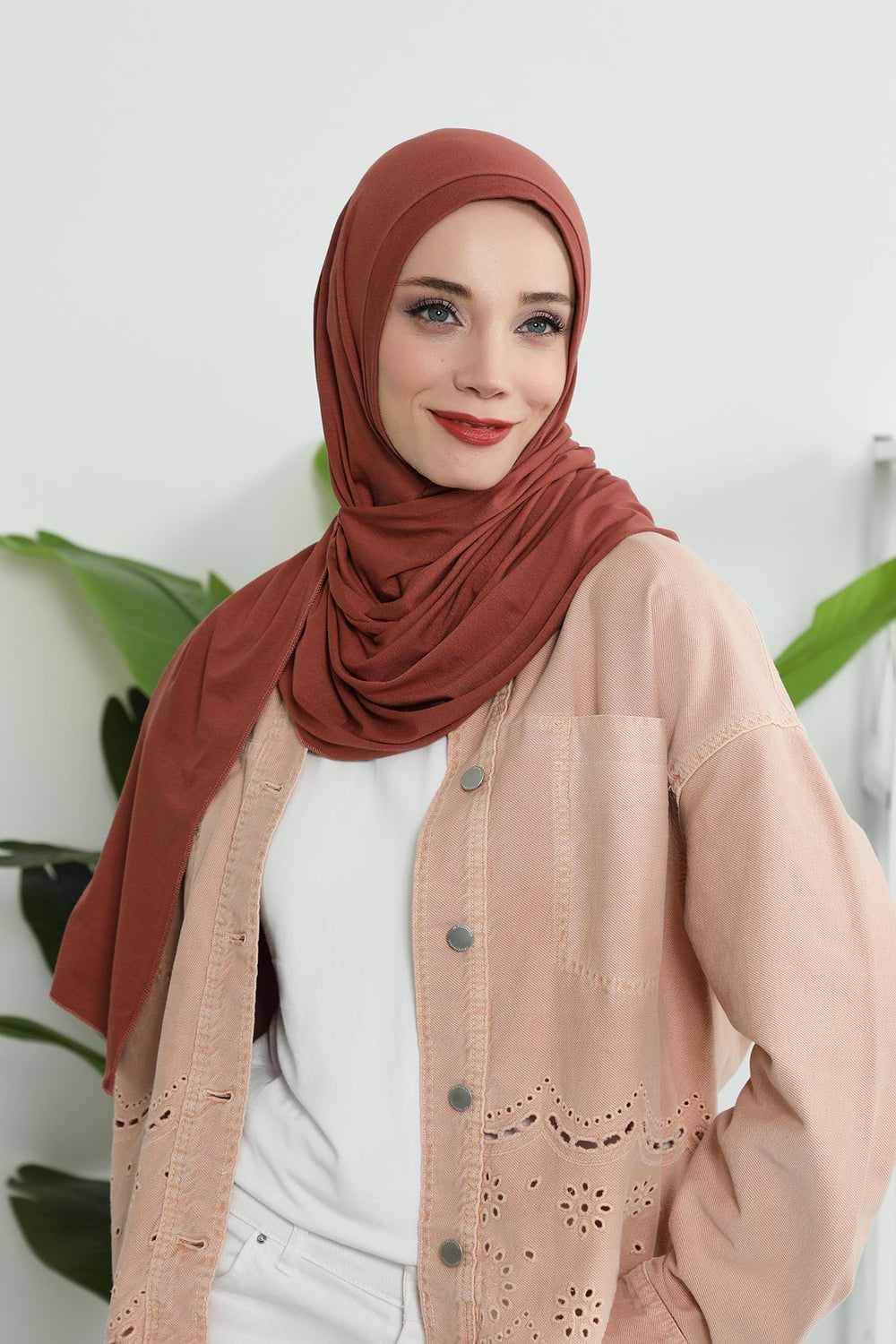 Jersey Shawl for Women Instant Combed Cotton Shawl for Women Cotton Modesty Instant Turban Cap Hat Head Wrap Ready to Wear Scarf,PS-16 Cinnamon