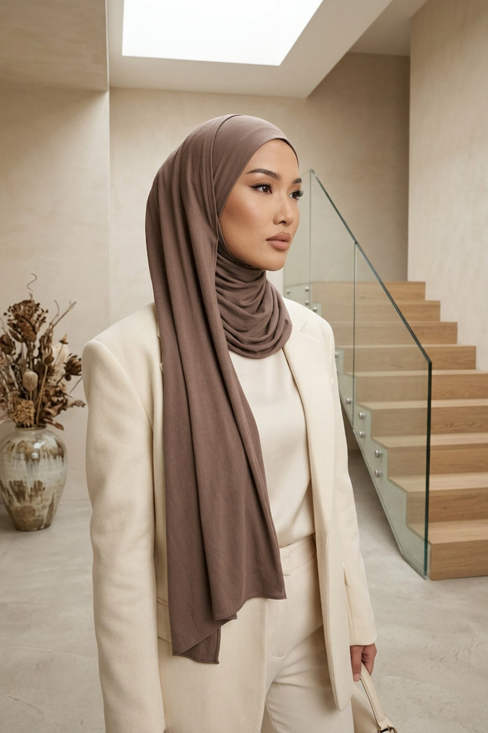 Jersey Shawl for Women Instant Combed Cotton Shawl for Women Cotton Modesty Instant Turban Cap Hat Head Wrap Ready to Wear Scarf,PS-16 Chocolate