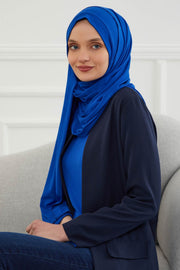 Jersey Shawl for Women Instant Combed Cotton Shawl for Women Cotton Modesty Instant Turban Cap Hat Head Wrap Ready to Wear Scarf,PS-16 Sax Blue