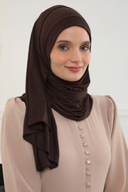 Jersey Shawl for Women Instant Combed Cotton Shawl for Women Cotton Modesty Instant Turban Cap Hat Head Wrap Ready to Wear Scarf,PS-16 Brown