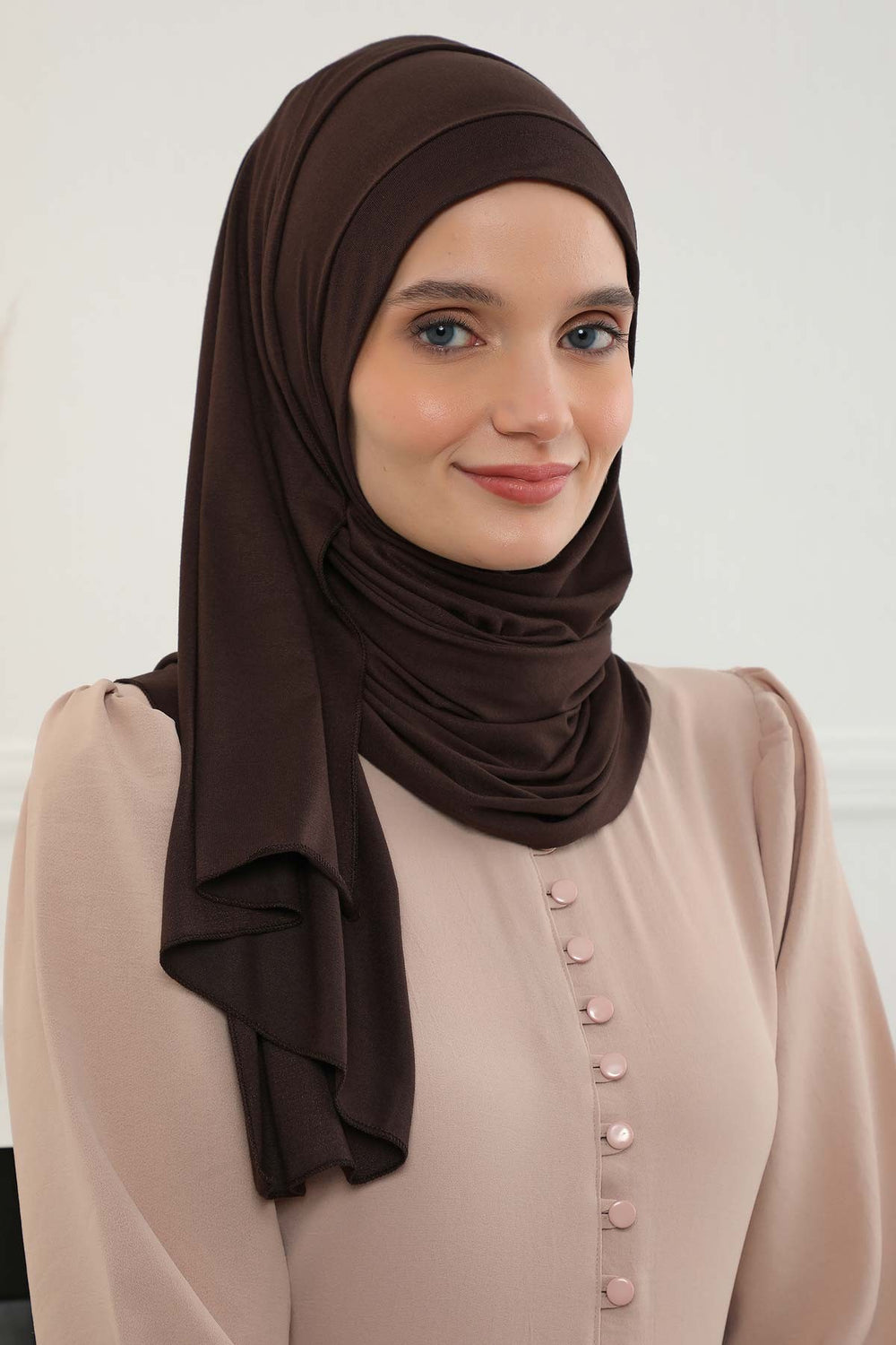 Jersey Shawl for Women Instant Combed Cotton Shawl for Women Cotton Modesty Instant Turban Cap Hat Head Wrap Ready to Wear Scarf,PS-16 Brown