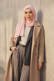Jersey Shawl for Women Instant Combed Cotton Shawl for Women Cotton Modesty Instant Turban Cap Hat Head Wrap Ready to Wear Scarf,PS-16 Powder