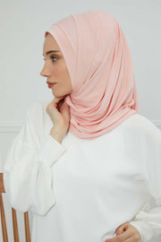 Jersey Shawl for Women Instant Combed Cotton Shawl for Women Cotton Modesty Instant Turban Cap Hat Head Wrap Ready to Wear Scarf,PS-16 Powder
