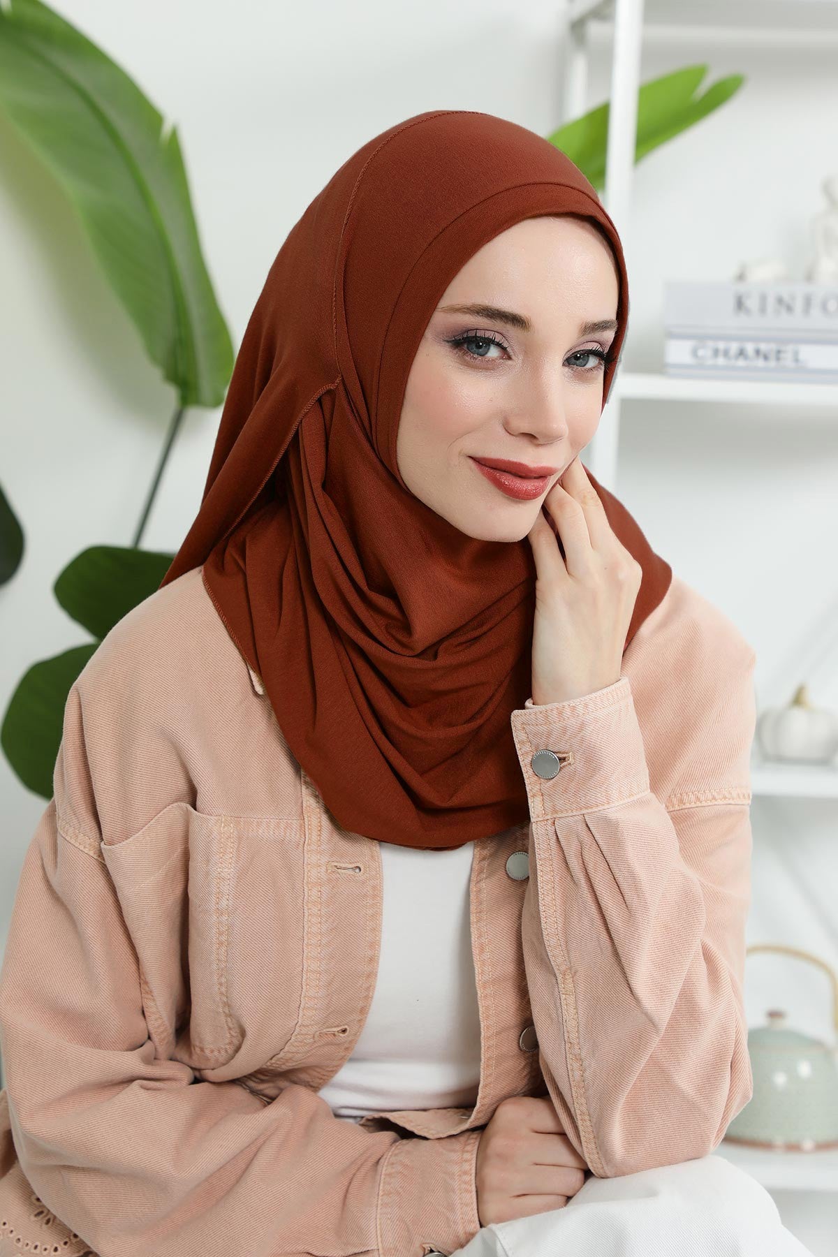 Jersey Shawl for Women Instant Combed Cotton Shawl for Women Cotton Modesty Instant Turban Cap Hat Head Wrap Ready to Wear Scarf,PS-16