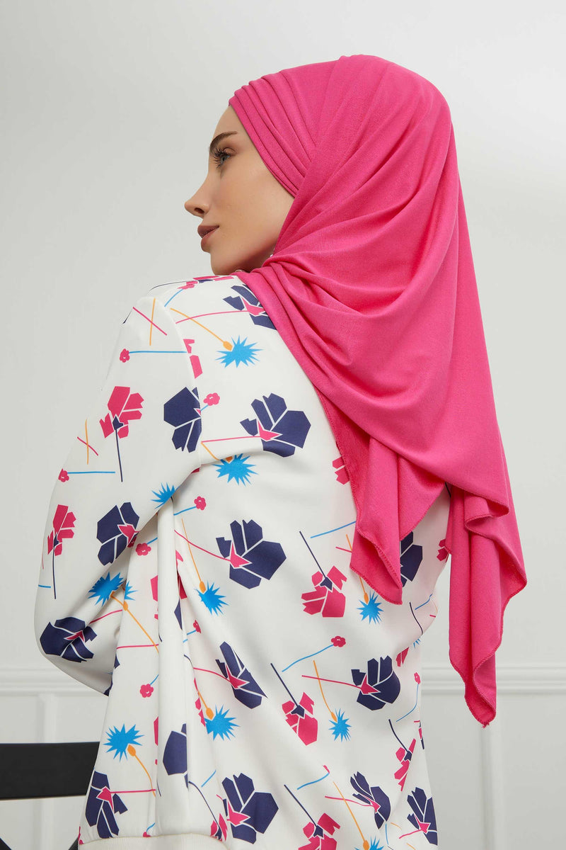 Jersey Shawl for Women Instant Cotton Head Wrap Shirred Scarf Turban,CPS-41 Fuchsia