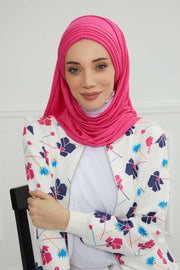 Jersey Shawl for Women Instant Cotton Head Wrap Shirred Scarf Turban,CPS-41 Fuchsia