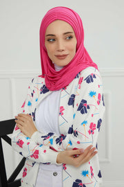 Jersey Shawl for Women Instant Cotton Head Wrap Shirred Scarf Turban,CPS-41 Fuchsia