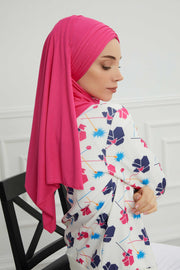 Jersey Shawl for Women Instant Cotton Head Wrap Shirred Scarf Turban,CPS-41 Fuchsia