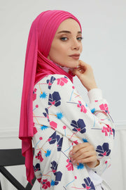 Jersey Shawl for Women Instant Cotton Head Wrap Shirred Scarf Turban,CPS-41 Fuchsia