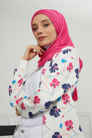 Jersey Shawl for Women Instant Cotton Head Wrap Shirred Scarf Turban,CPS-41 Fuchsia