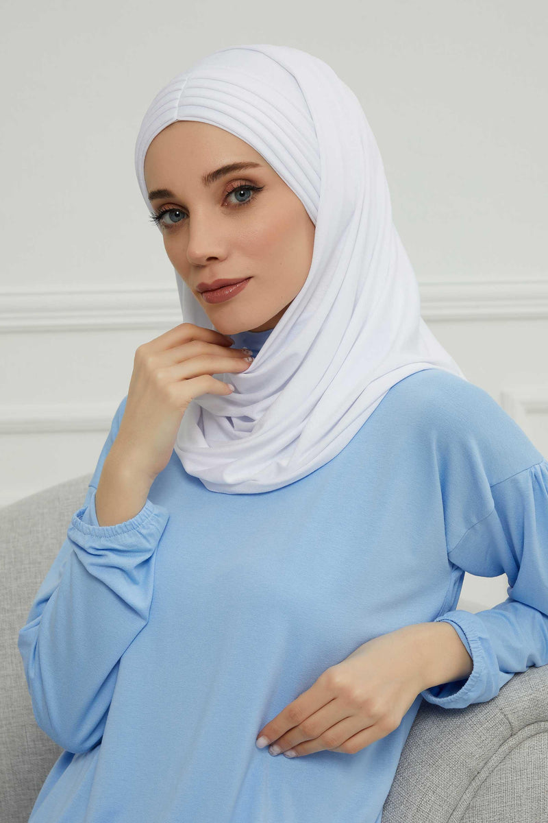 Jersey Shawl for Women Instant Cotton Head Wrap Shirred Scarf Turban,CPS-41 Fuchsia