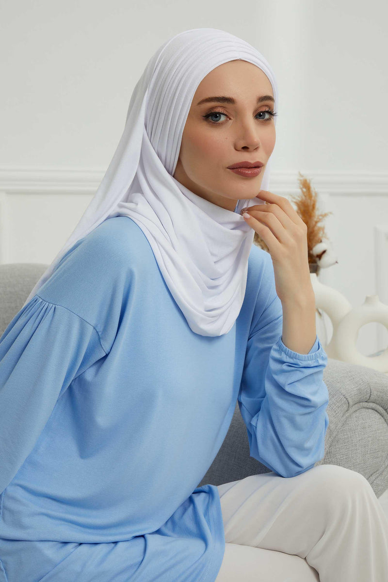 Jersey Shawl for Women Instant Cotton Head Wrap Shirred Scarf Turban,CPS-41 Fuchsia